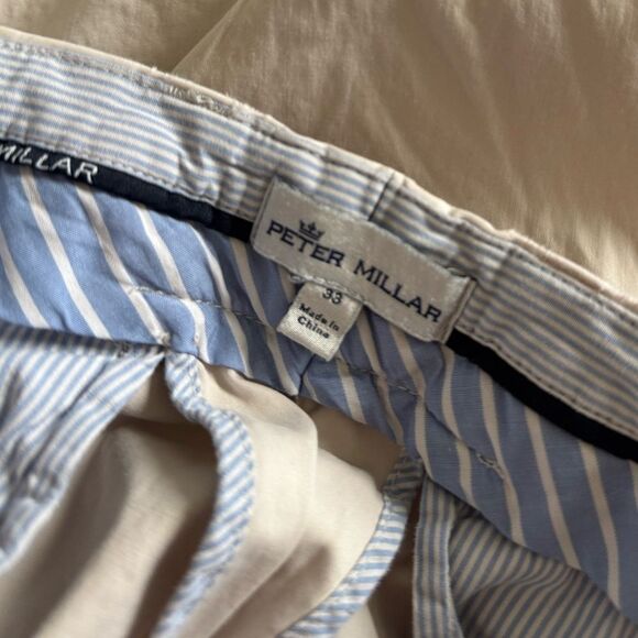 Peter Millar Cotton Silk‎ Blend Flat Front Straight Leg Pants Beige Sz 33 Preppy - Picture 5 of 5